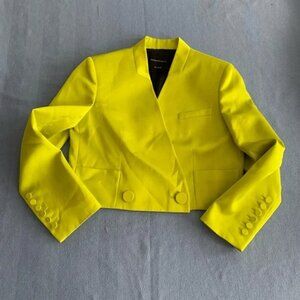 MASSIMO DUTTI STUDIO DOUBLE-BREASTED CROPPED BLAZER IN LIME